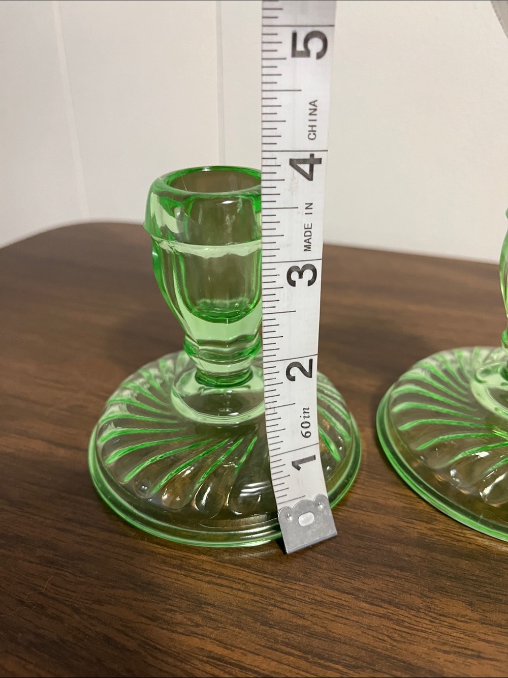 Vtg. Green depression candle holder set Uranium glass 3 1/2” Excellent - Picture 9 of 9